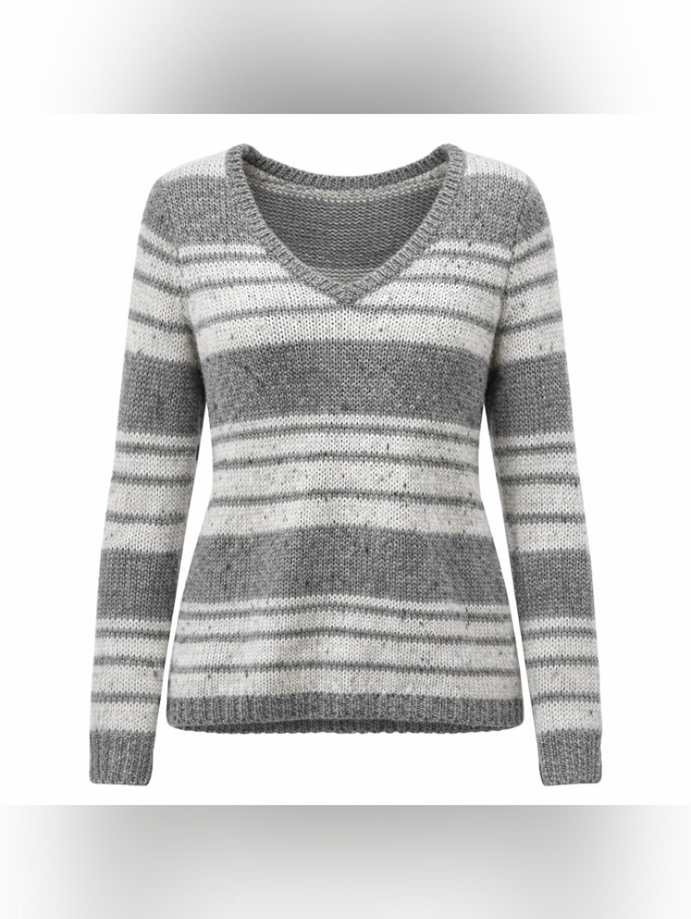 St John Bay Gray and Cream V-Neck Sweater
